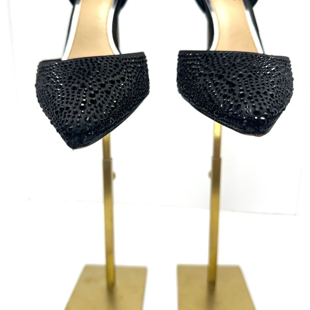 Jewel Badgley Mischka Black Rhinestone d'Orsay Pointed Toe Stiletto Pumps Size 8